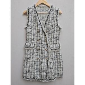 She In Women's Mini Dress Gold Buttons Beige Black Tweed Size Small